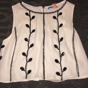 Alice + Olivia Black and White Beaded Crop Top